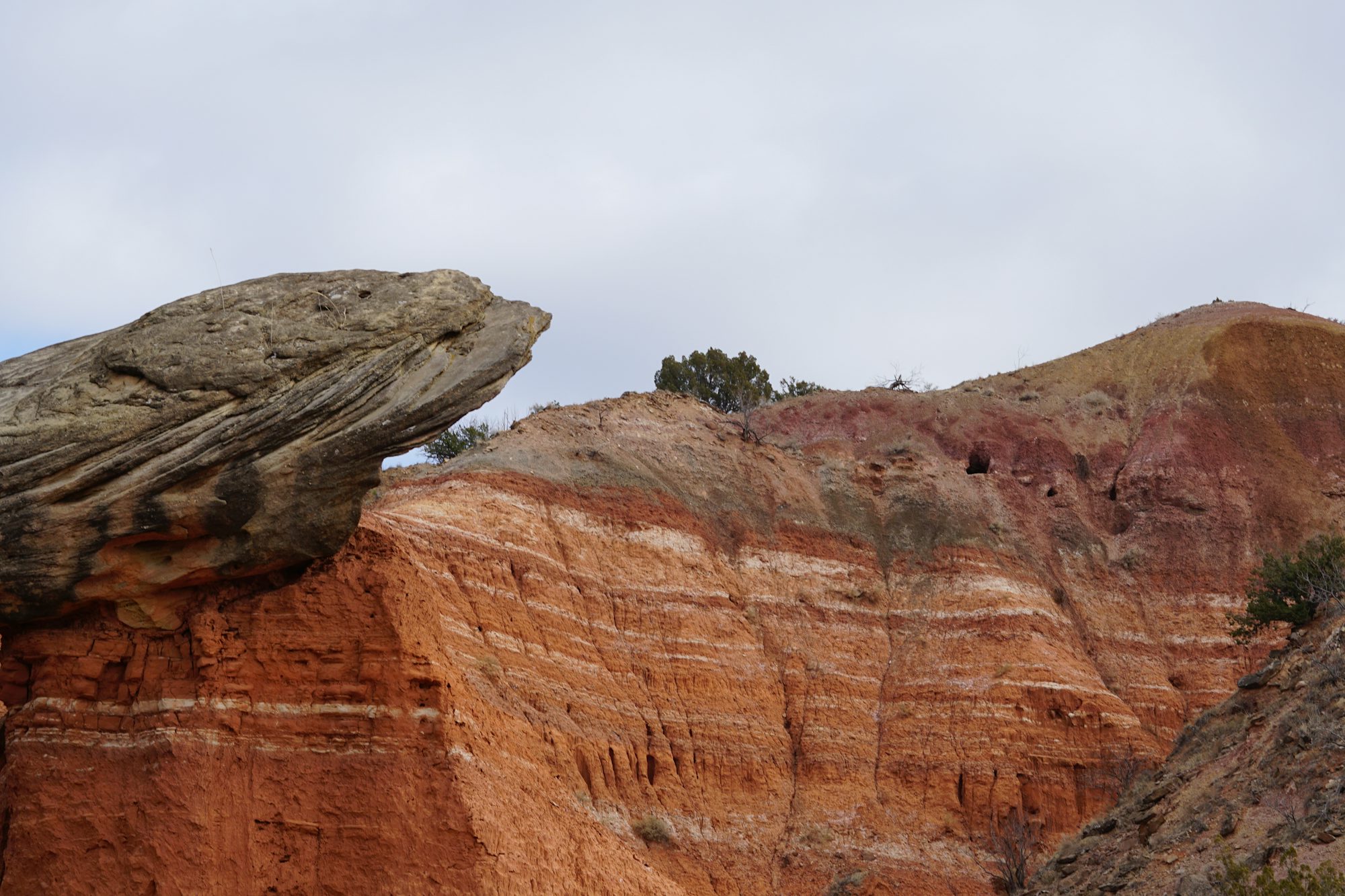 Red striped cliff and rock formation in Palo Duro Canyon, Texas Panhandle